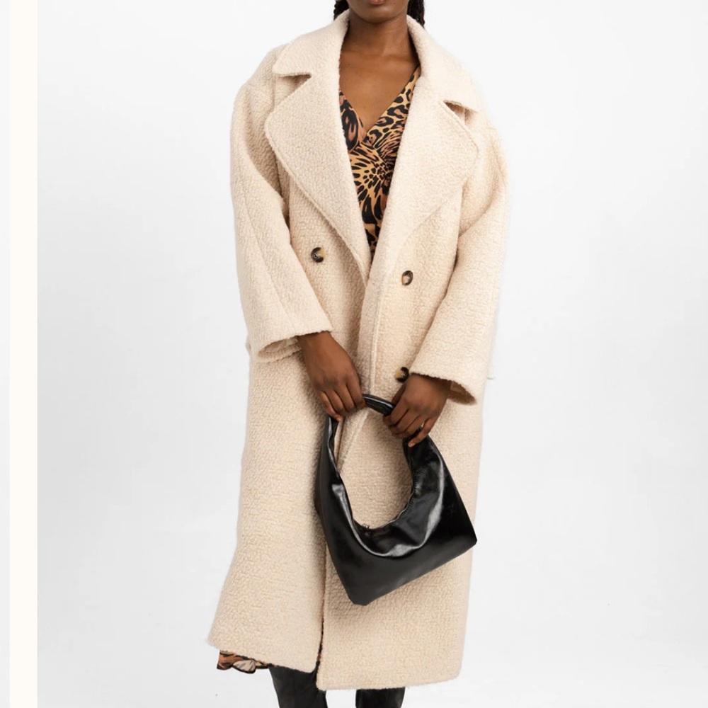 ASOS Oversized Cream Double Breasted Boucle Wool Blend Teddy Trench Peacoat